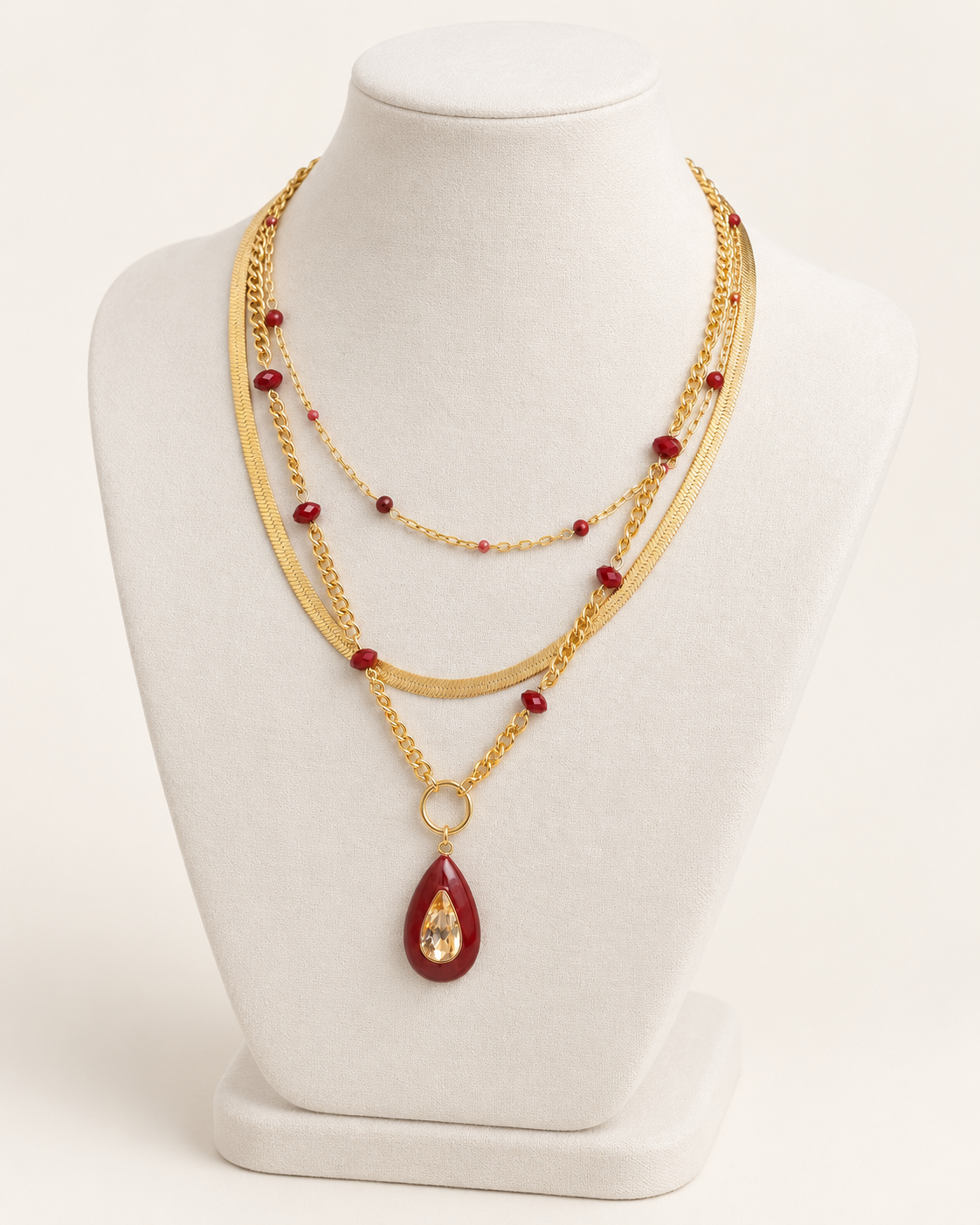 Red N Golden Layered Necklace